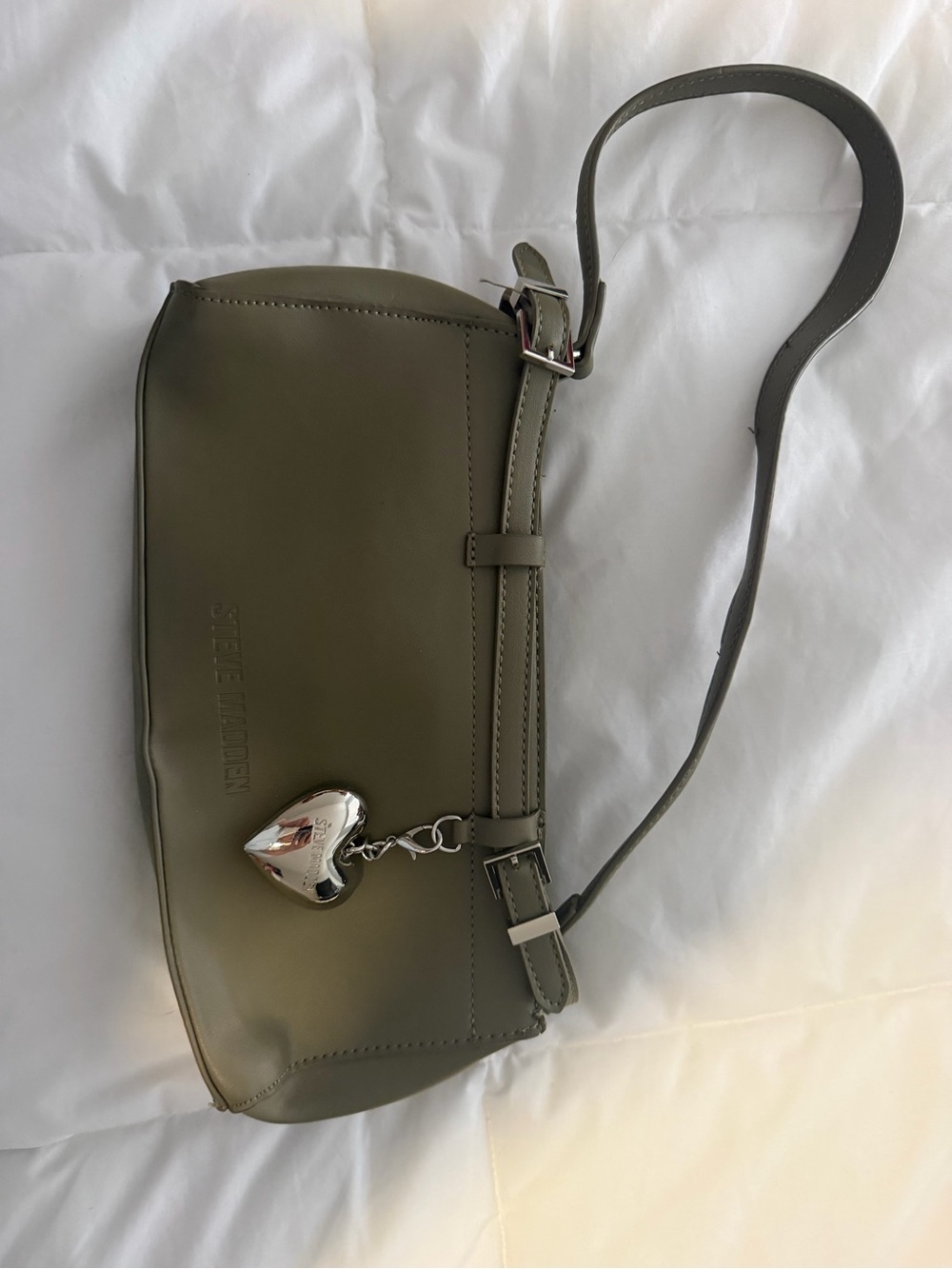 Steve Madden Olive Shoulder Bag with Silver Heart Charm